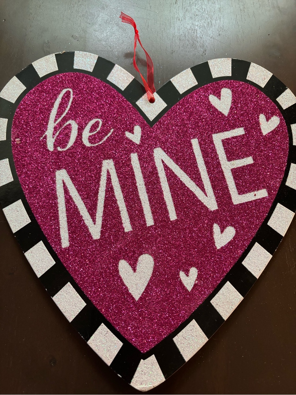 Valentine’s Day Heart Hanging Decor – 
Pink Glitter “Be Mine” Heart Sign